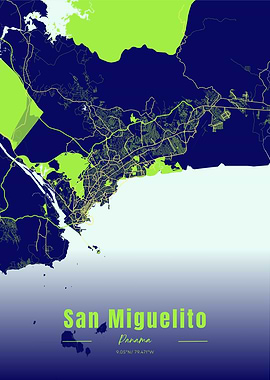 San Miguelito, Panama Map Art