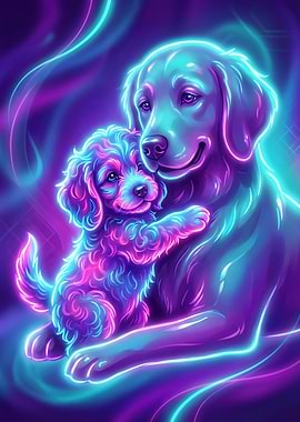 Neon Puppy and Mother