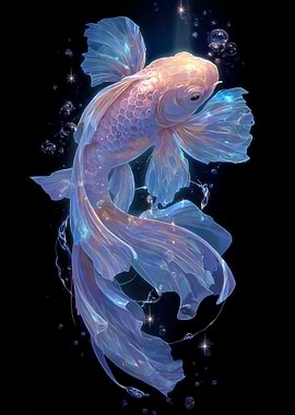 Elegant Goldfish in Water with Bubbles