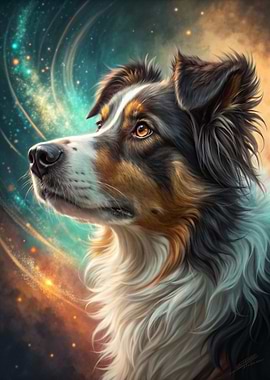 Dog Portrait with Cosmic Background