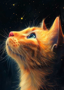 Ginger Cat Gazing at Stars