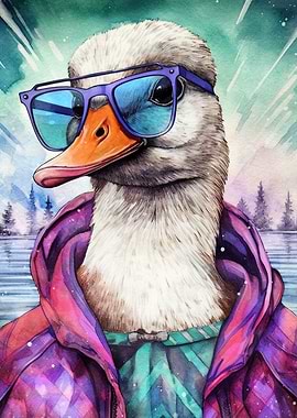 Cool Duck with Sunglasses Watercolor Art