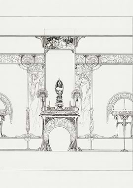 Art Nouveau Interior Design Sketch, alphonse mucha art