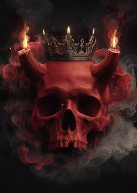 Devil Skull with Crown and Candles