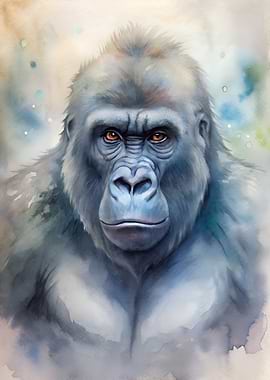 Watercolor Gorilla Portrait