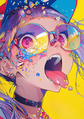 Colorful Anime Girl with Sunglasses