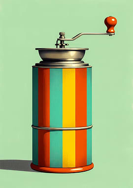 Mid-Century Modern Coffee Grinder Art — Retro Kitchen Art for Cozy Breakfast Nooks