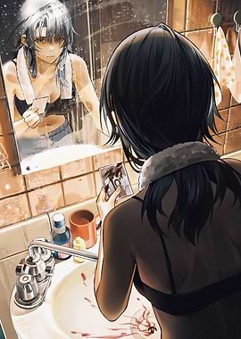 Anime Girl in Bathroom with Photo
