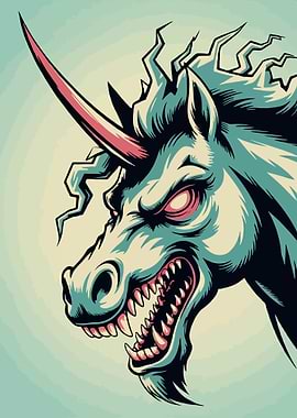 Angry Unicorn Head Illustration
