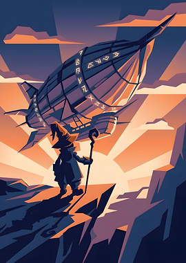 Vivi Ornitier and Airship Fantasy Landscape