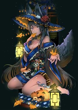 Anime Fox Girl Halloween Witch