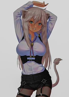 Illustration Catgirl in White Shirt