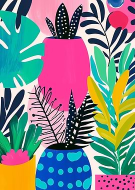 Colorful Abstract Plants and Pots