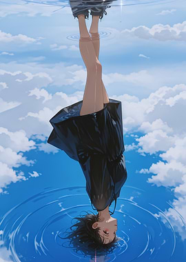 Girl Upside Down in Water Reflection