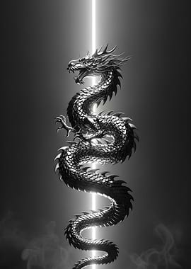 Monochrome Dragon with Light Beam
