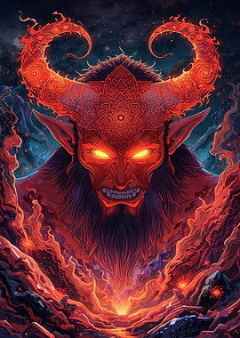 Fiery Demon with Intricate Horns