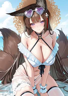 Anime Fox Girl on Beach