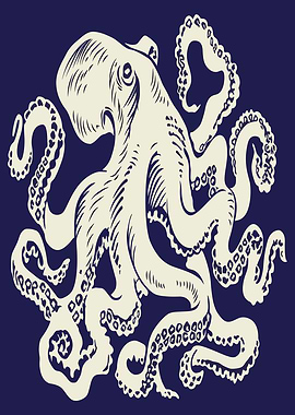 Octopus Illustration on Dark Blue Background