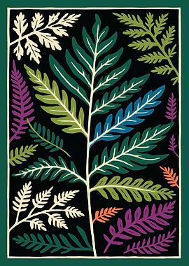 Ferns on Black Background