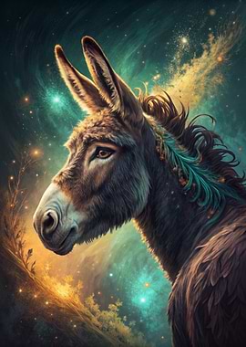 Majestic Donkey Portrait with Cosmic Background