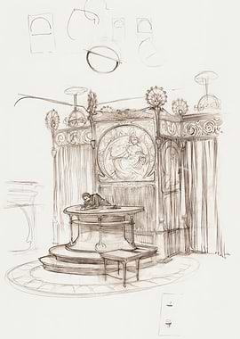 Art Nouveau Interior Sketch, alphonse mucha art