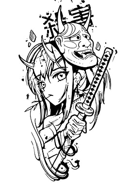 Anime Girl with Katana and Mask