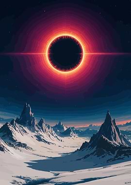 Eerie Eclipse Over Snowy Mountains