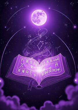 Mystical Book Under a Purple Moon