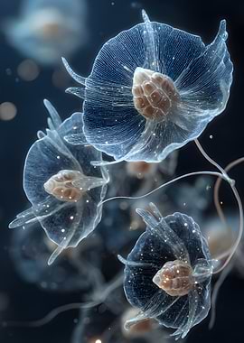 Abstract Floral Forms on Dark Background