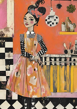 Whimsical Woman in Kitchen Art