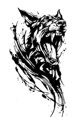 Aggressive Doberman Black and White Illustration