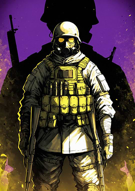 Soldier with Gas Mask Illustration