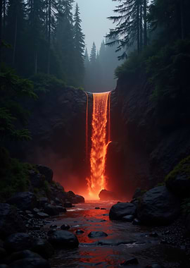 Lava Waterfall in Forest