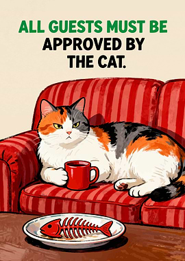 Cat Approves Guests Funny Art