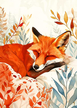 Sleeping Fox Watercolor Illustration