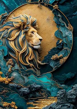 Teal and Gold Lion