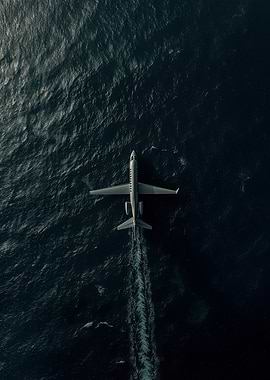 Airplane over the ocean