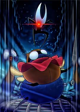 Hollow Knight characters in dark setting