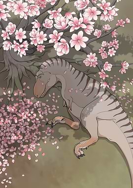 T-Rex under Cherry Blossom Tree