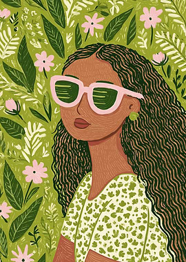 Woman with Sunglasses in Floral Setting