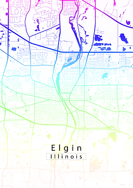 Elgin Illinois City Map Rainbow white