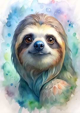 Watercolor Sloth Portrait