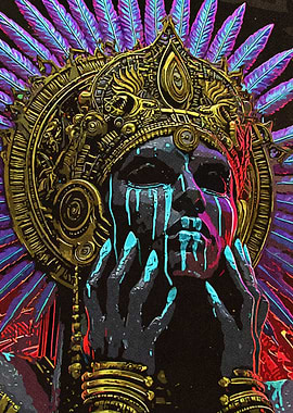 Ornate Headdress Figure with Turquoise Tears