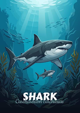 Great White Shark Underwater Illustration