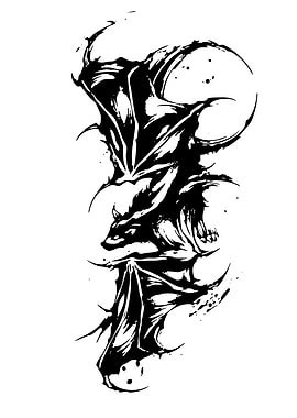Stylized Black and White Bat Illustration