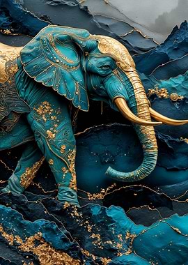 Teal and Gold Elephant