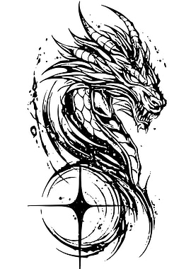 Dragon Head Black and White Illustration