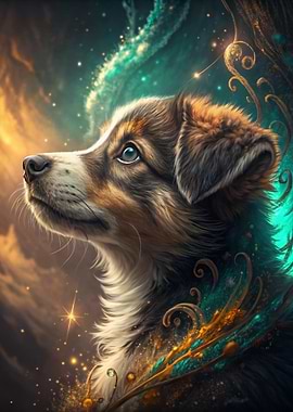 Dog Portrait with Celestial Background
