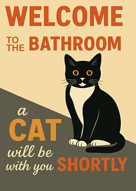 Welcome Bathroom Tuxedo Cat Sign
