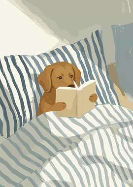 Dog Reading in Bed